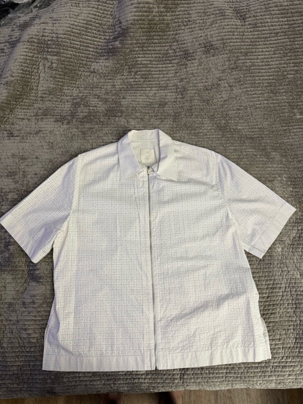 Givenchy White Logo-Embroidered Shirt with Tonal Geometric Jacquard